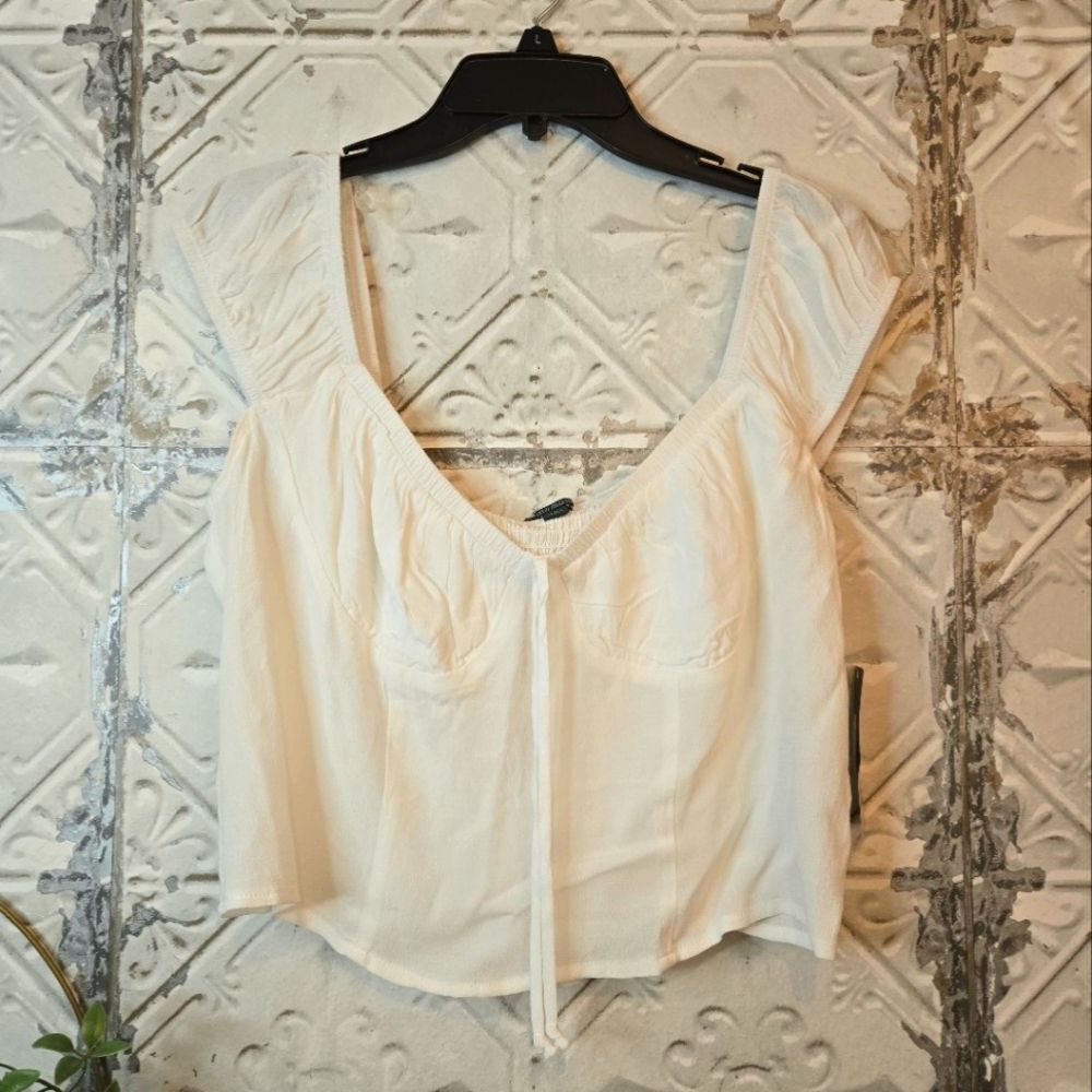 Wild Fable Women's Cottage Core White Cream Tie Front Cotton Top NWT Size: L
